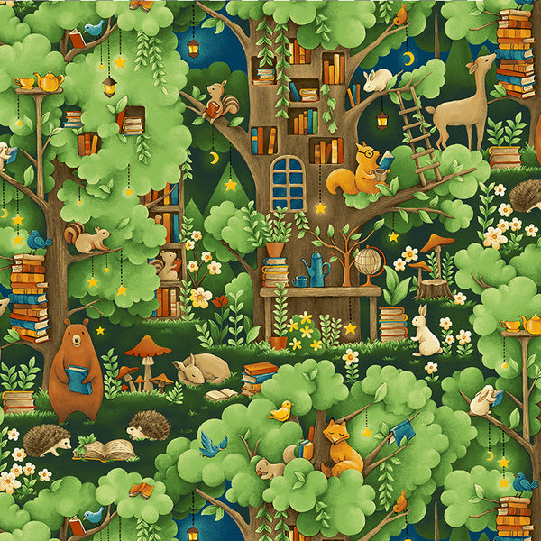 Animal Village Treehouse from the Forest Fables Collection - Paintbrush Fabrics
