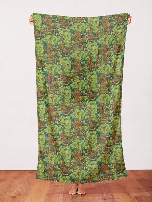 Animal Village Treehouse from the Forest Fables Collection - Paintbrush Fabrics