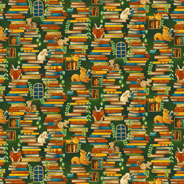 Stacked Books from the Forest Fables Collection - Paintbrush Fabrics