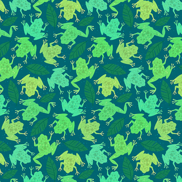 Frogs in Teal from the Backyard Bugs Collection - Paintbrush Fabrics