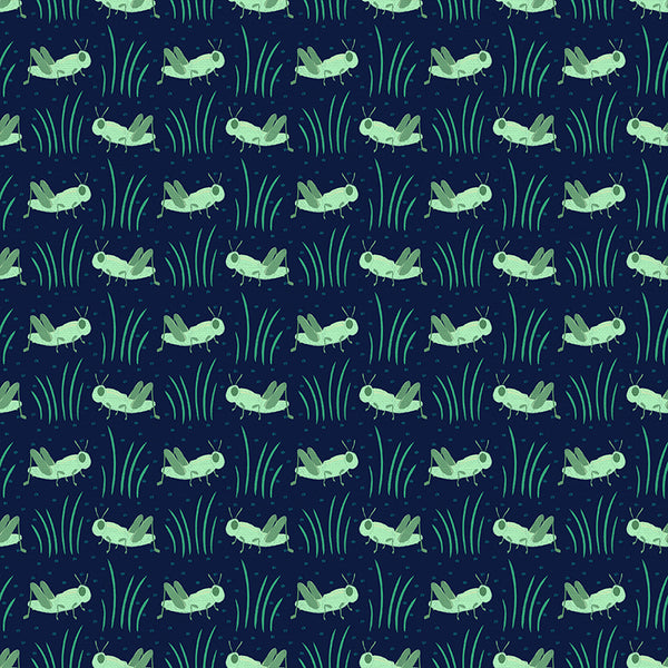 Grasshoppers in Navy from the Backyard Bugs Collection - Paintbrush Fabrics
