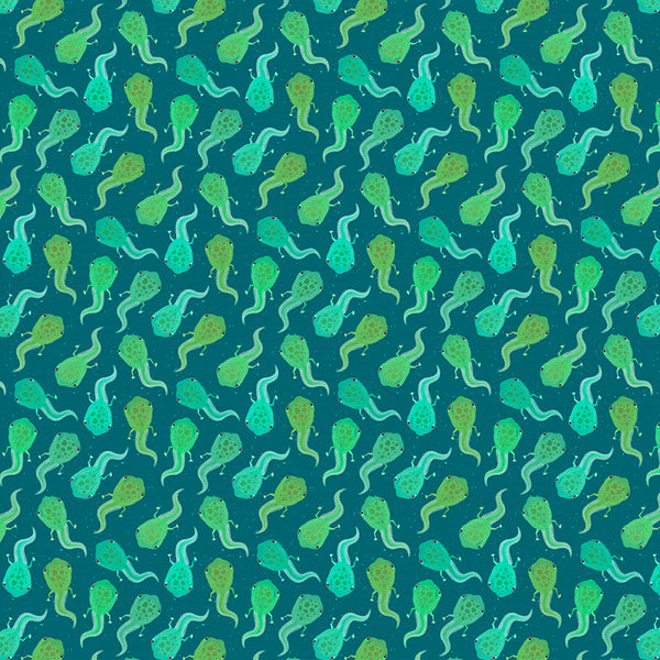 Tadpoles in Teal from the Backyard Bugs Collection - Paintbrush Fabrics