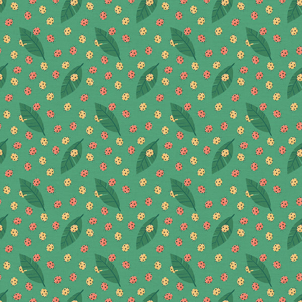 Ladybugs in Green from the Backyard Bugs Collection - Paintbrush Fabrics