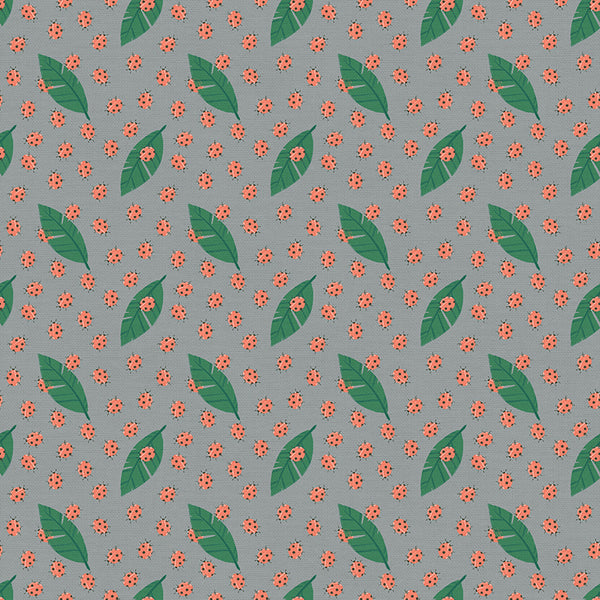 Ladybugs in Grey from the Backyard Bugs Collection - Paintbrush Fabrics