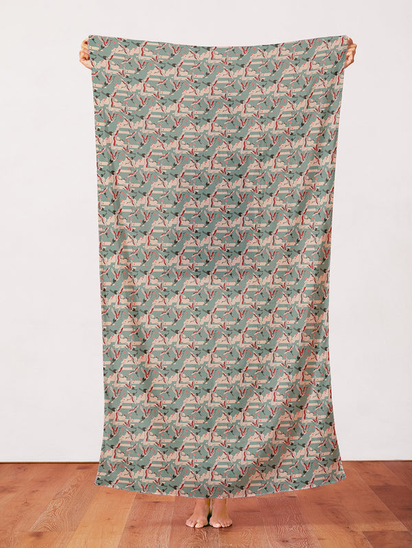 Cranes in Teal from the Kimonos & Koi Collection - Paintbrush Fabrics