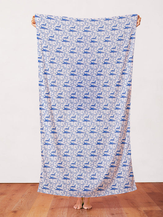 Umbrellas & Birds in Blue & White from the Chinoiserie Collection - Paintbrush Fabrics