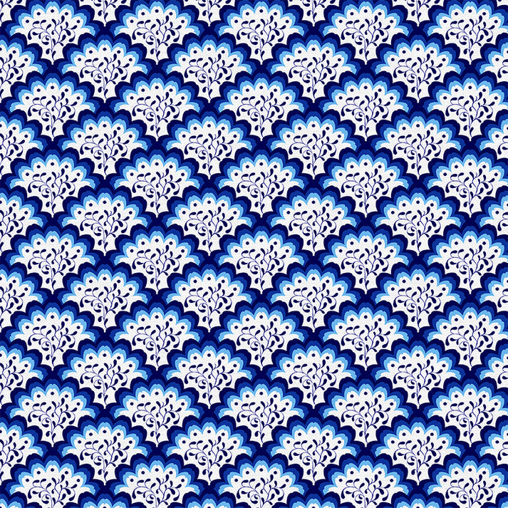 Scallops in Blue & White from the Chinoiserie Collection - Paintbrush Fabrics