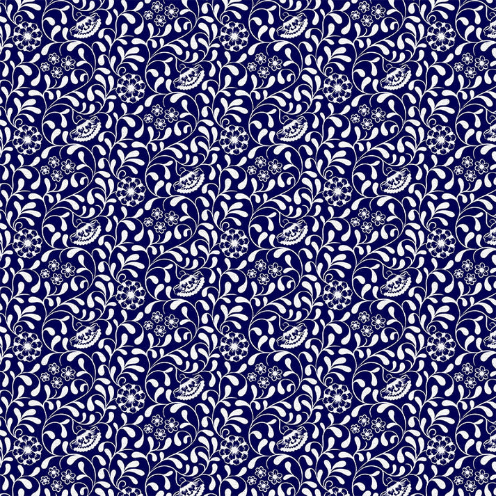 Branches in Dark Blue from the Chinoiserie Collection - Paintbrush Fabrics