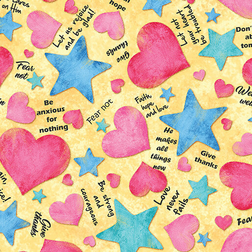 UpWords-Hearts and Stars in Yellow from Benartex Fabrics