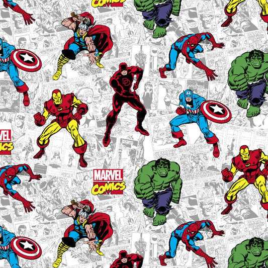 Marvel Comics on White from Springs Creative by the Yard  - 100% Cotton