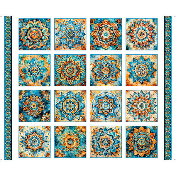 Bohemian Sunrise - Foulard Medallion Patches WHITE 2/3 Yard Panel from QT Fabrics
