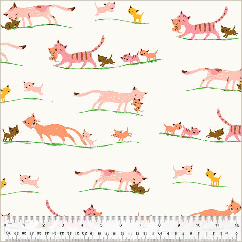 Mother Cats in Cream from the Studio Edit Collection by Heather Ross - Windham Fabrics - 100% Cotton