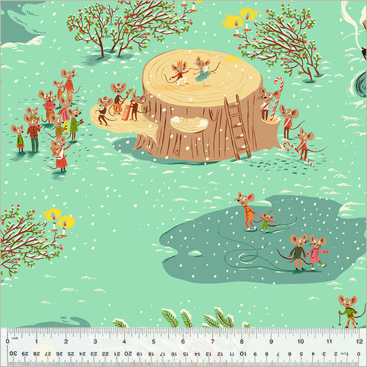 Christmas Mice in Aqua from the Studio Edit Collection by Heather Ross - Windham Fabrics - 100% Cotton