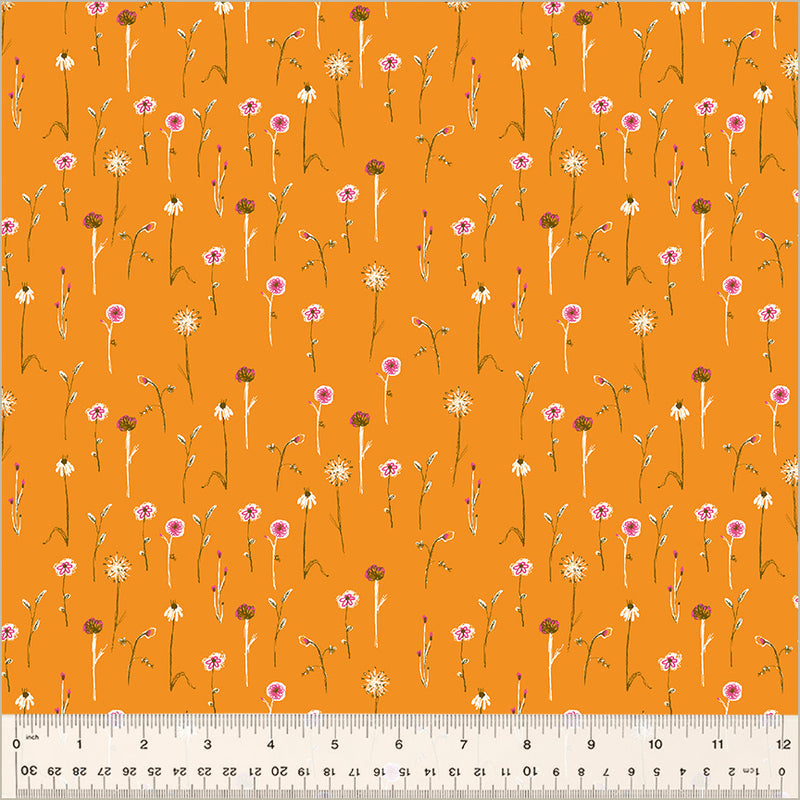 Wildflowers in Orange from the Studio Edit Collection by Heather Ross - Windham Fabrics - 100% Cotton