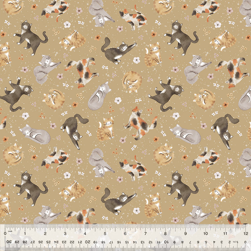 Feline Friends in Taupe from the Petal & Purr Collection by Whistler Studios - Windham Fabrics