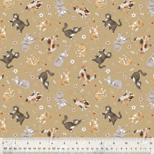 Feline Friends in Taupe from the Petal & Purr Collection by Whistler Studios - Windham Fabrics