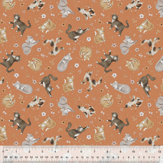 Feline Friends in Rust from the Petal & Purr Collection by Whistler Studios - Windham Fabrics