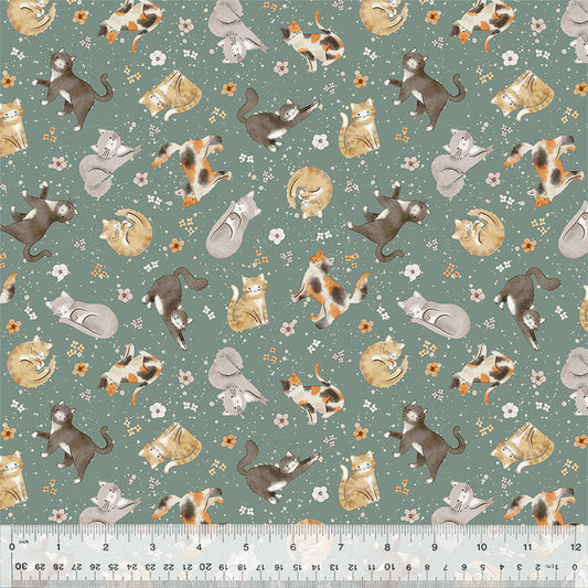 Feline Friends in Sage from the Petal & Purr Collection by Whistler Studios - Windham Fabrics