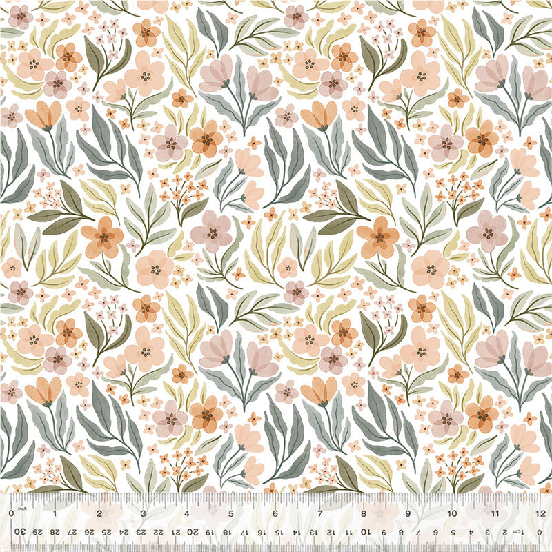 Floral Garden in White from the Petal & Purr Collection by Whistler Studios - Windham Fabrics