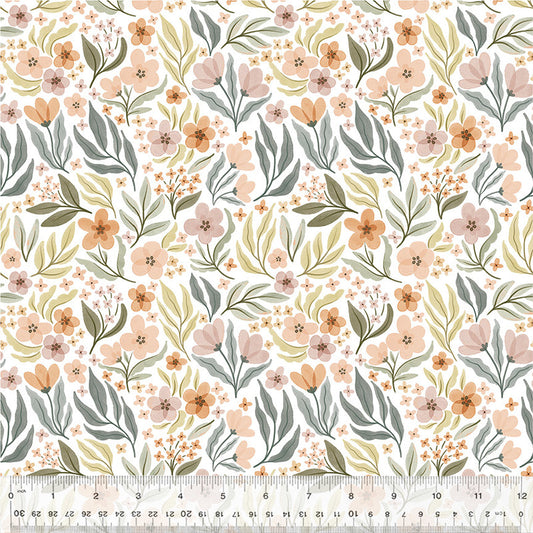 Floral Garden in White from the Petal & Purr Collection by Whistler Studios - Windham Fabrics