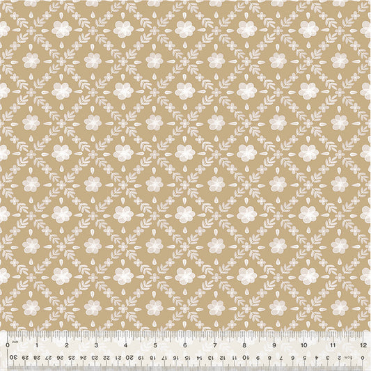 Garden Lattice in Taupe from the Petal & Purr Collection by Whistler Studios - Windham Fabrics