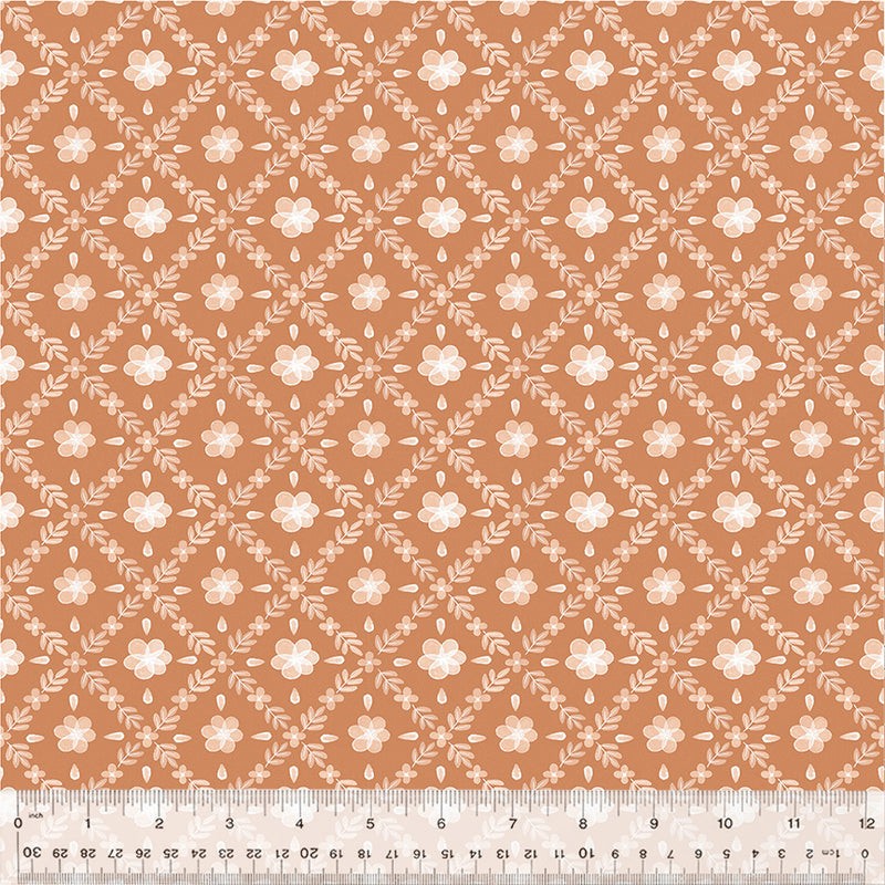 Garden Lattice in Rust from the Petal & Purr Collection by Whistler Studios - Windham Fabrics