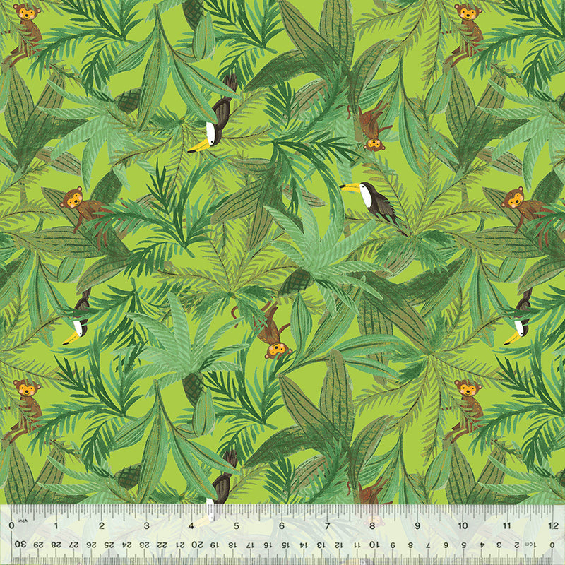 Canopy Creatures in Bright Leaf from the King of the Jungle Collection by Whistler Studios - Windham Fabrics