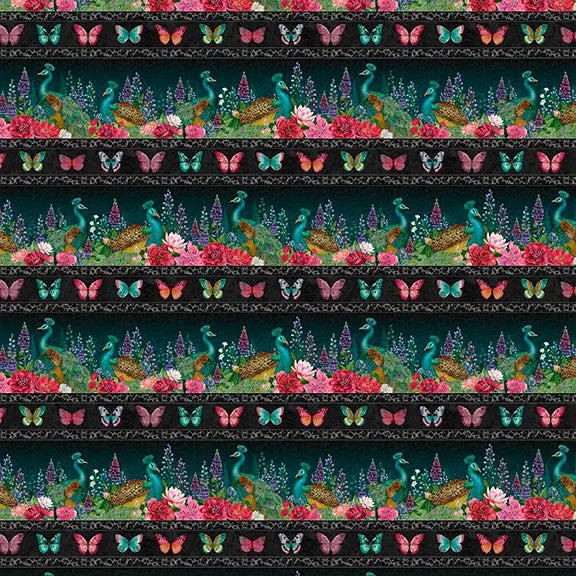 Peacock Wild Garden Stripes from Lumin Fabric's Wild Garden Collection by Nicole Tamarin