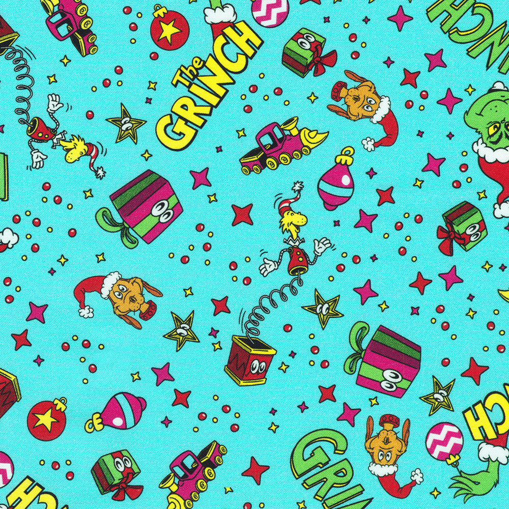 The Grinch Christmas Toss in Aqua from the How the Grinch Stole Christmas Collection by Dr. Seuss Enterprises - Robert Kaufman