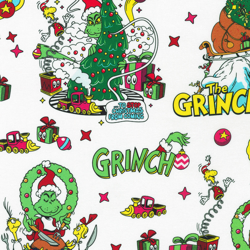 The Grinch Character Toss in White from the How the Grinch Stole Christmas Collection by Dr. Seuss Enterprises - Robert Kaufman