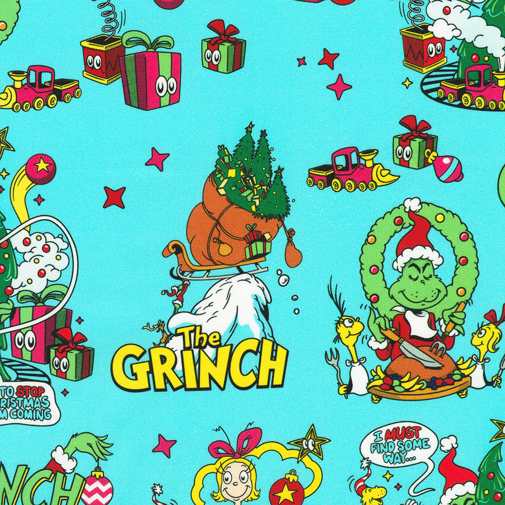 The Grinch Character Toss in Aqua from the How the Grinch Stole Christmas Collection by Dr. Seuss Enterprises - Robert Kaufman
