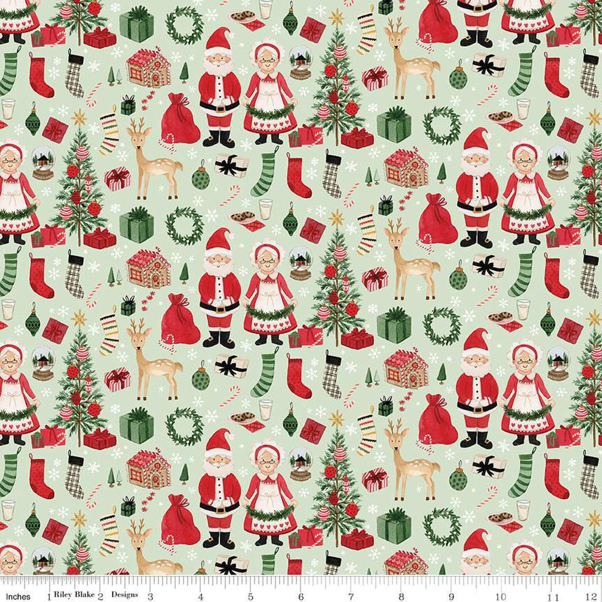 Charming Christmas-Santa & Mrs. Claus in Mint from Riley Blake Designs