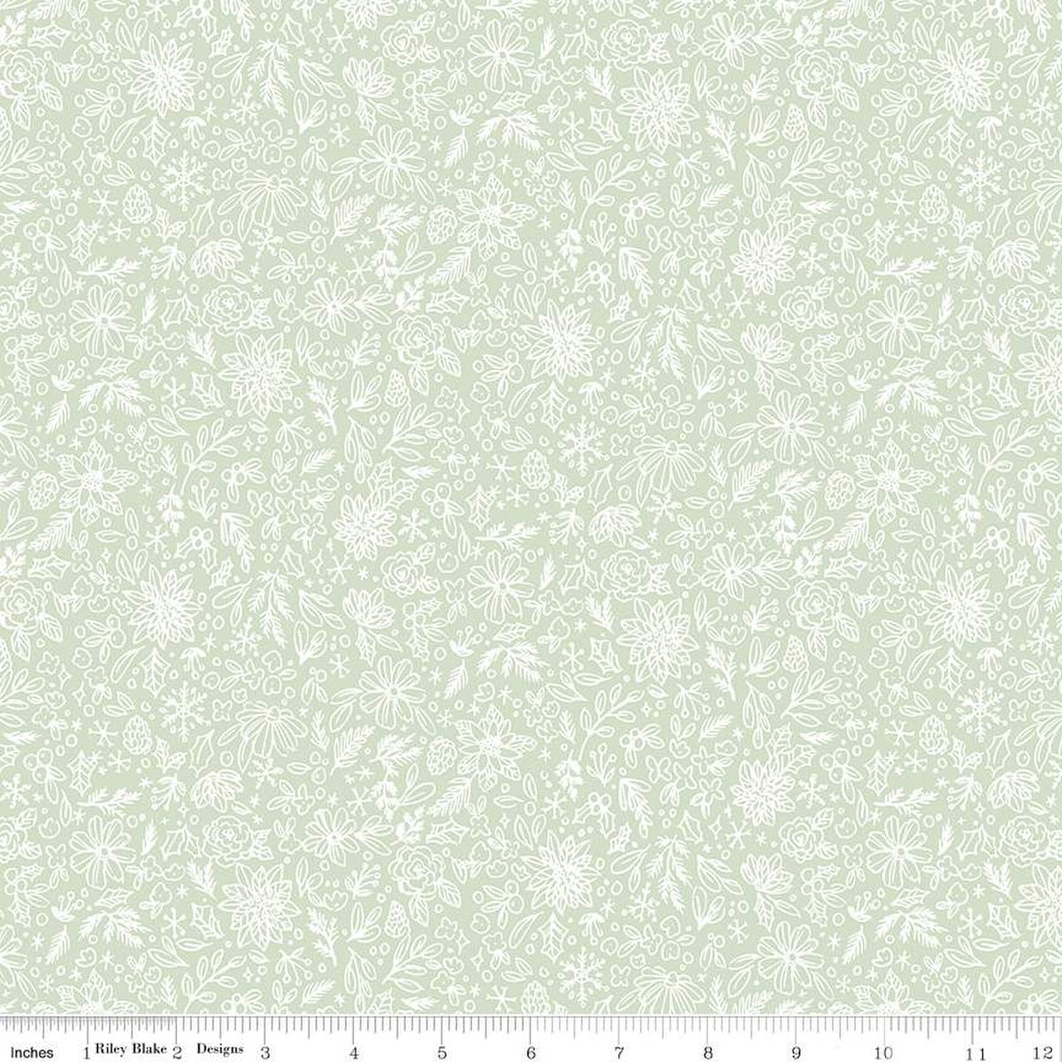 Charming Christmas-Floral Outline in Mint from Riley Blake Designs