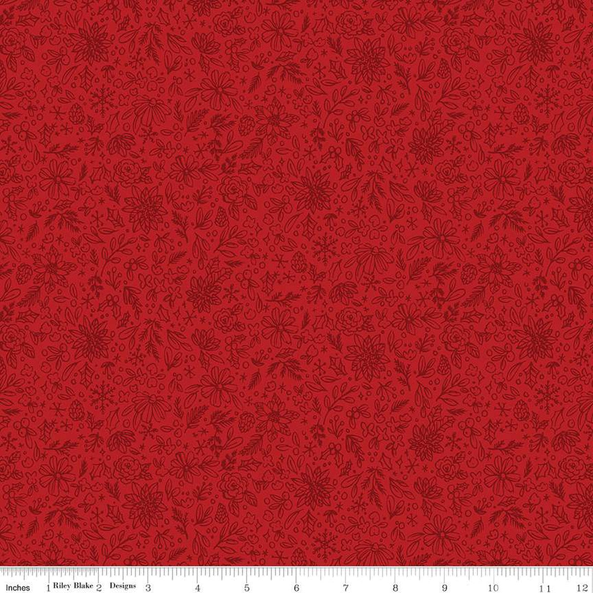 Charming Christmas-Floral Outline in Red from Riley Blake Designs