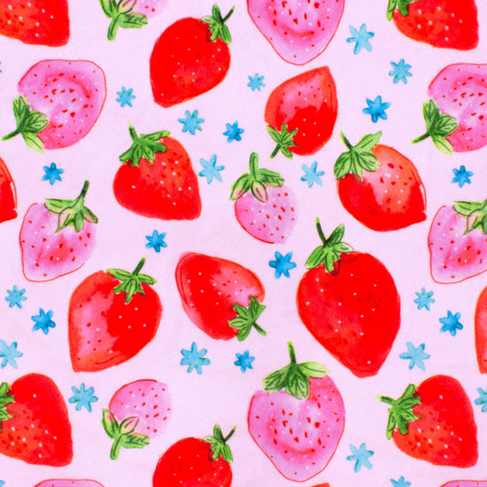 Minky -Sweet Strawberries in Pink from EZ Fabrics