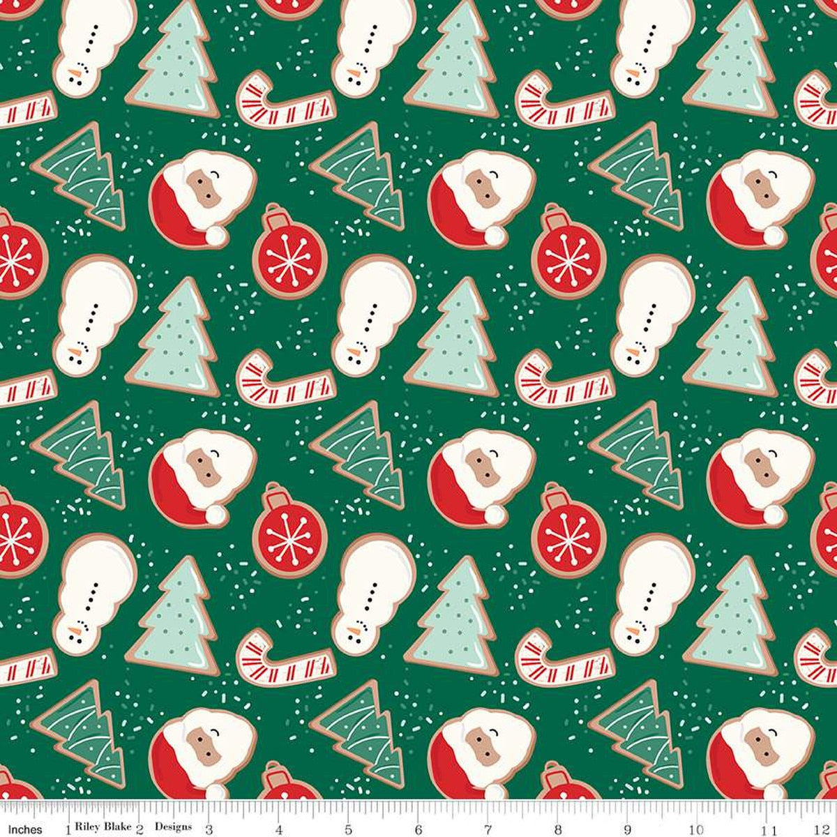 Flannel - Christmas Cookies on Green from Riley Blake Fabric by Mind's Eye