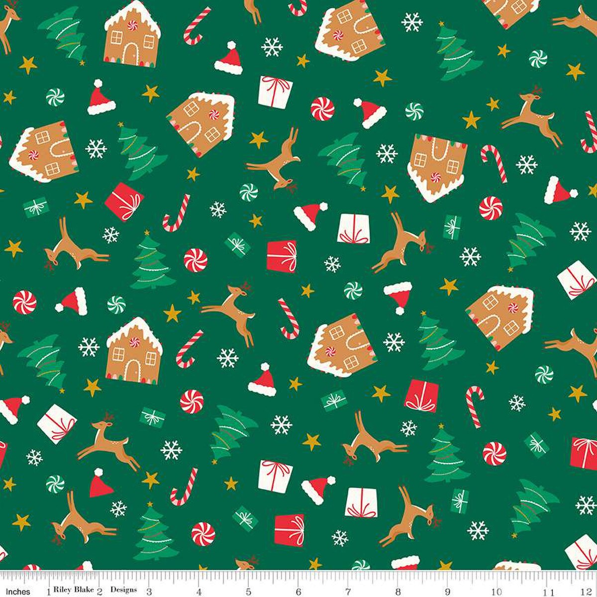Flannel - Christmas Icons on Green from Riley Blake Fabric by Mind's Eye