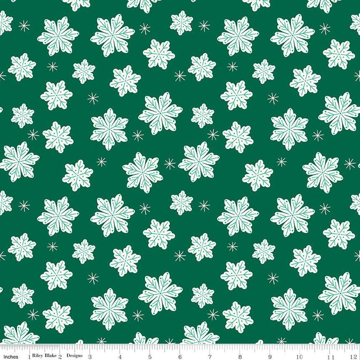 Flannel - Snowflakes on Green from Riley Blake Fabric by Mind's Eye