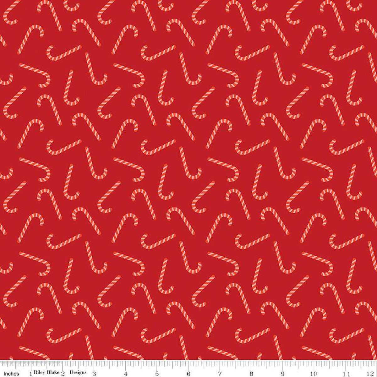 Flannel - Candy Canes on Red from Riley Blake Fabric by Mind's Eye