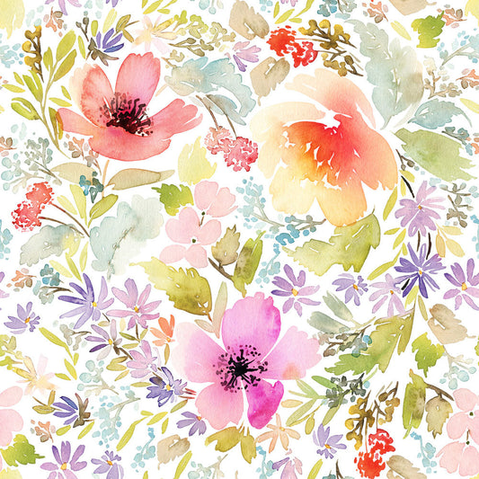 Minky -Springtime Blooms in White from EZ Fabrics