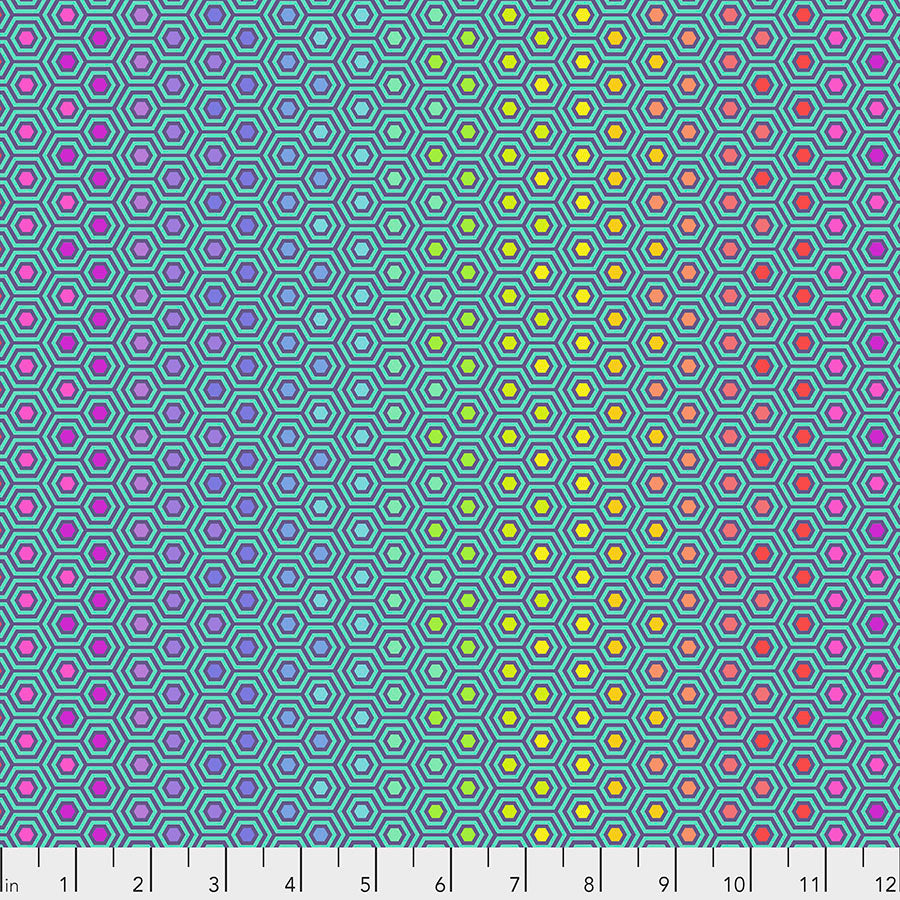 Tula Pink Peacock Hexy Rainbow from True Colors Collection