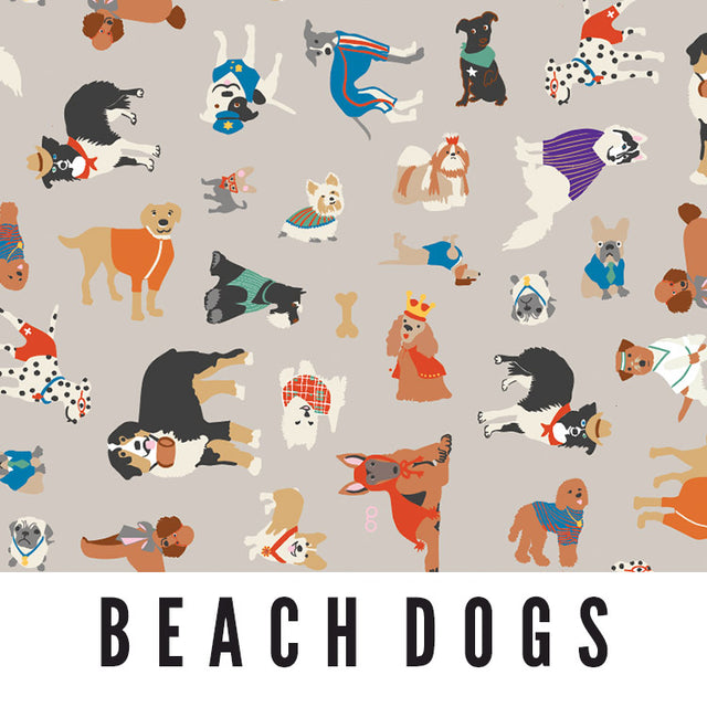 Beach Dogs 58" Wide Laminated Cotton Fabric from Splash Fabrics by the Half Yard