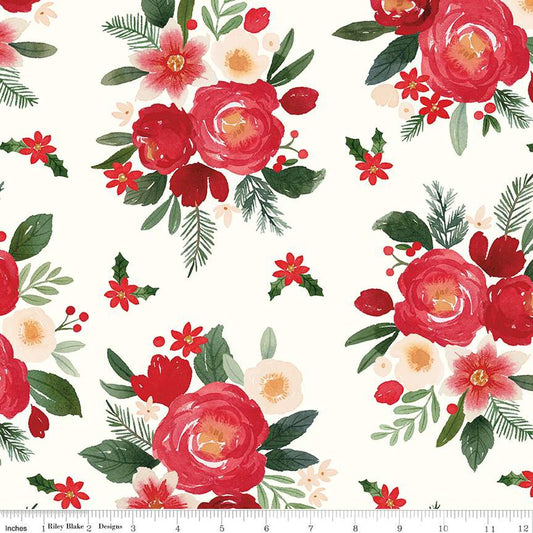 Wideback - 108" Charming Christmas Floral in Cloud from Riley Blake Designs
