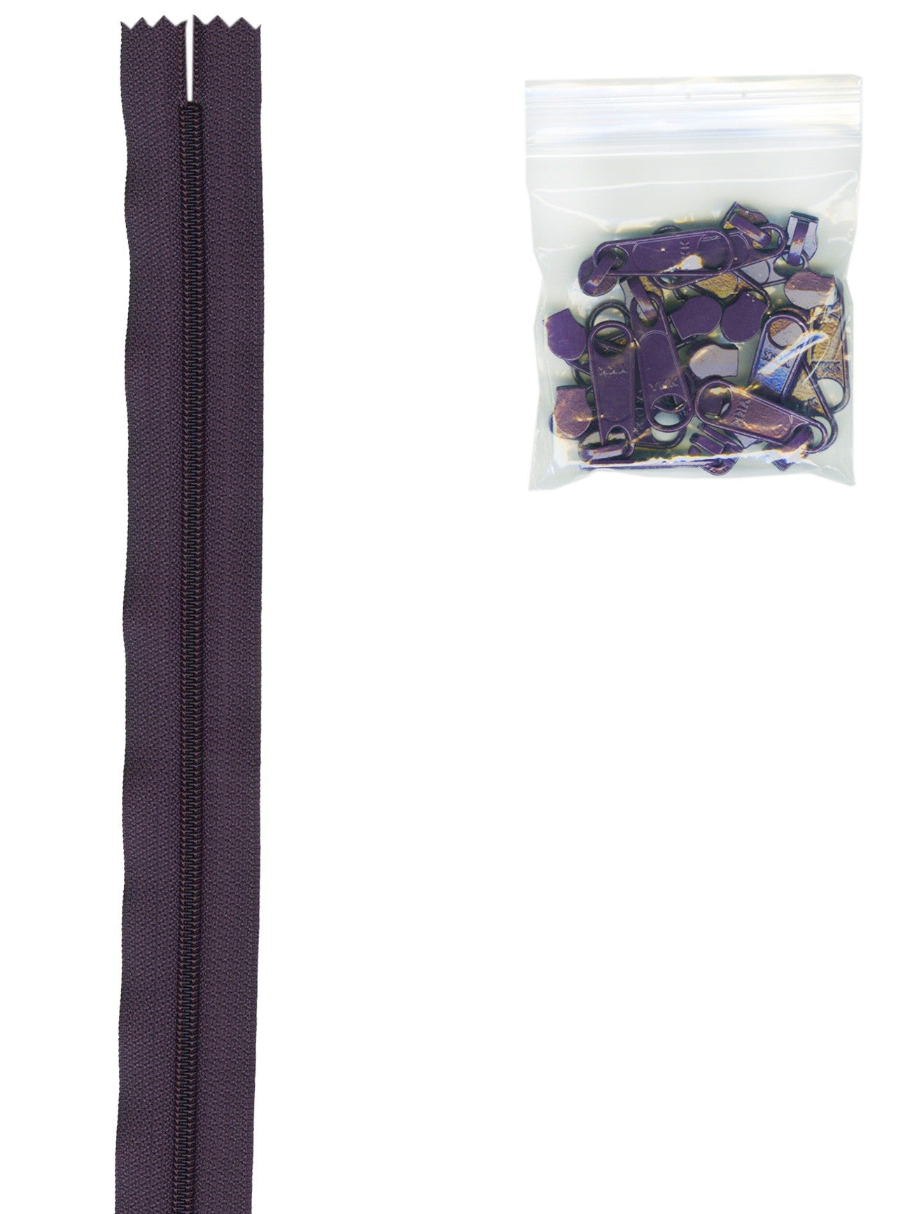 4 Yards Of Eggplant Zipper Tape With 16 Color-Coordinated Extra Large Pulls From Byannie
