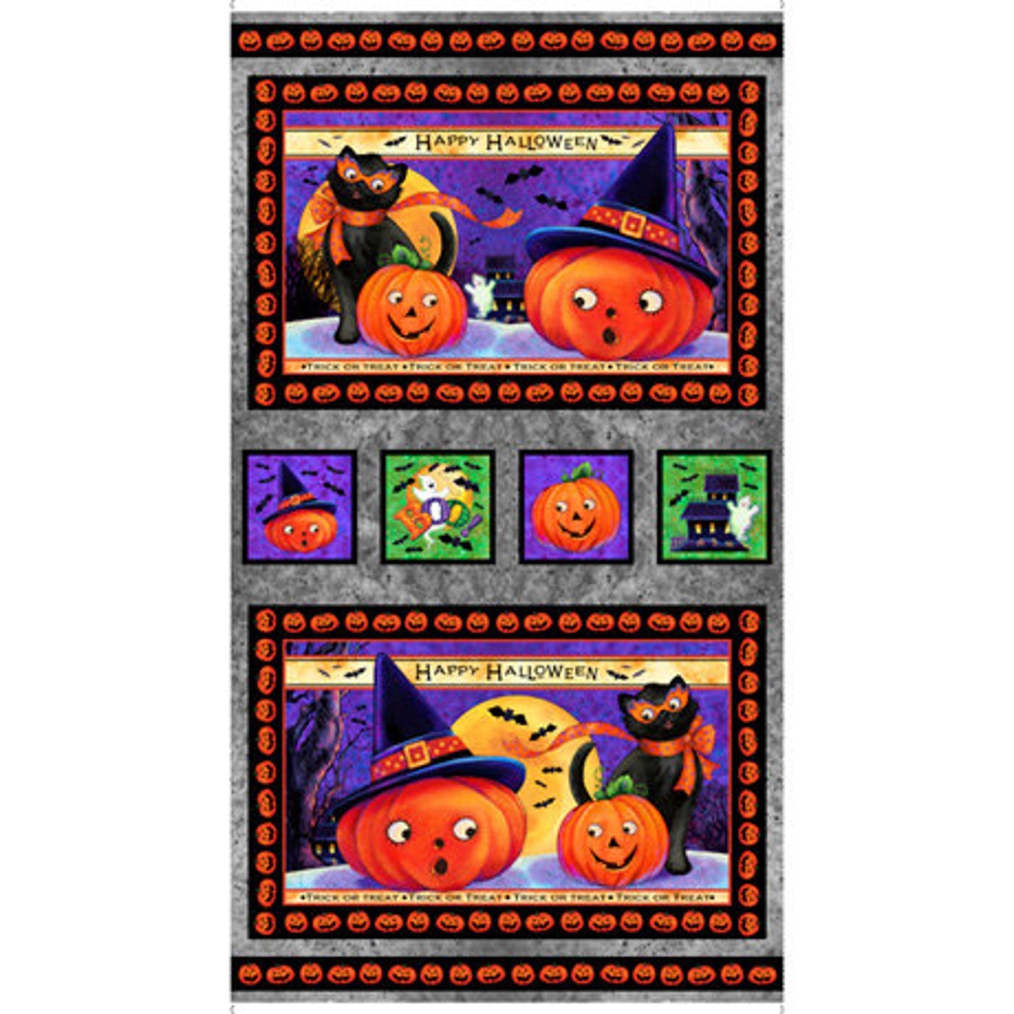Retro Halloween Black Cat 2/3 Yard Panel - Can be Placemats