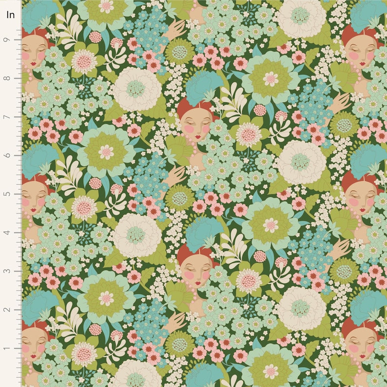 Tilda Fabric - Lauren on Green from the Wallflower Collection