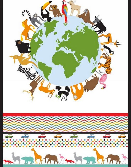 Animal Earth Panel 24"x44" from Studio E Fabric's Little Explorer Collection by Sarah Frederking 100% Cotton E4221P-46