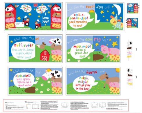 Farm Soft Book PANEL "Cock-A-Doodle-Doo" from Huggable & Loveable for Studio E Fabric- 100% Quilt Shop Cotton