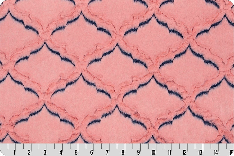 Minky- DISCONTINUED- Luxe Cuddle® Frosted Lattice NAVY & CORAL From Shannon Fabrics