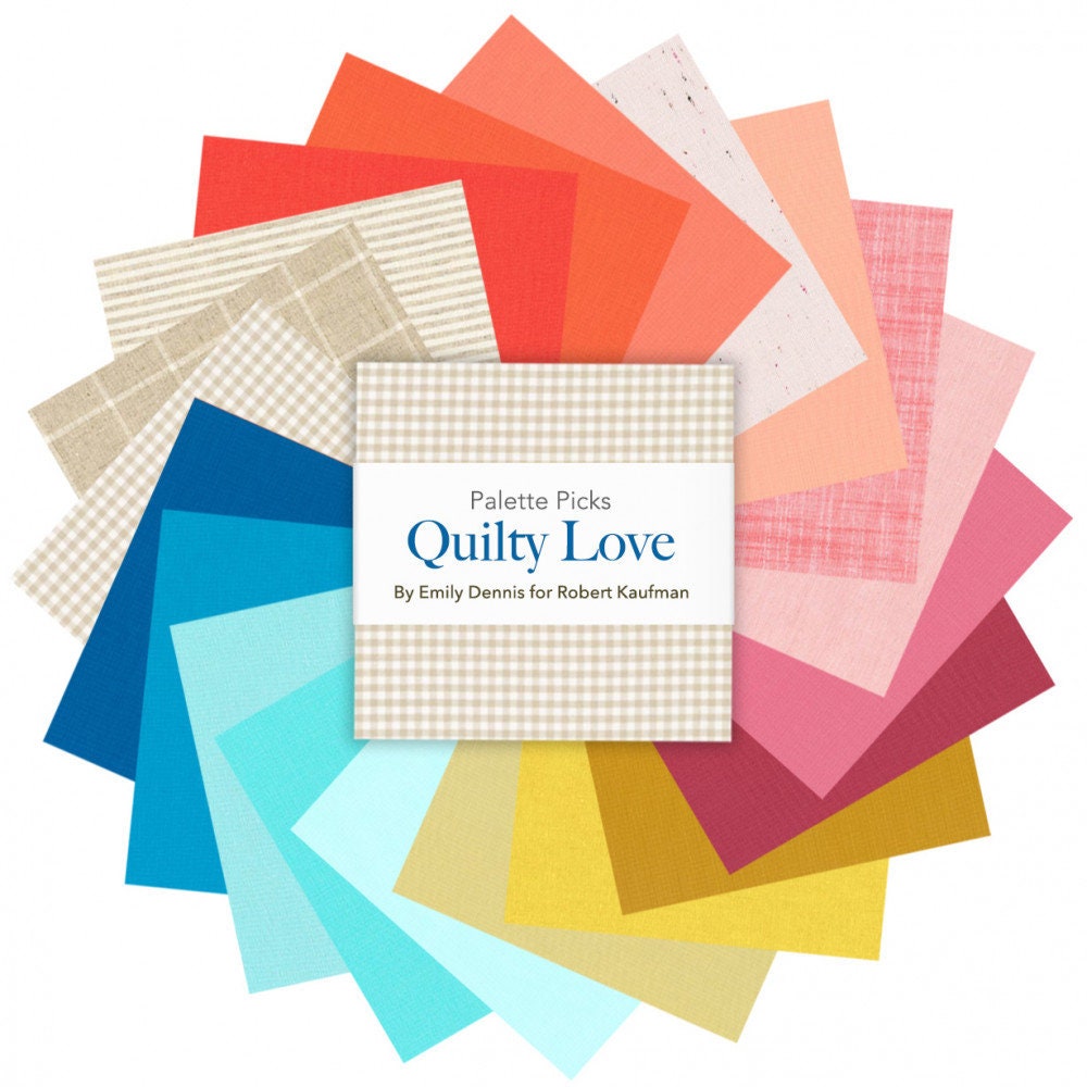 Quilty Love Palette Fat Quarter Bundle Emily Dennis for Robert Kaufman Fabrics- Kona, Essex, Manchester and Gingham- 20 Fabrics Total